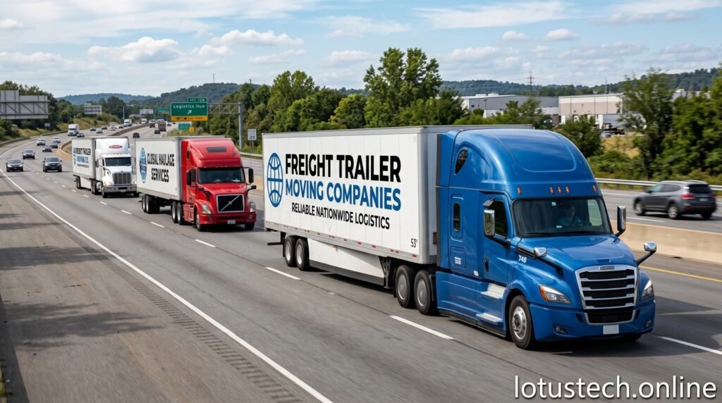 Freight trailer moving companies transporting heavy cargo logistics trailer shipment professional freight hauling service
